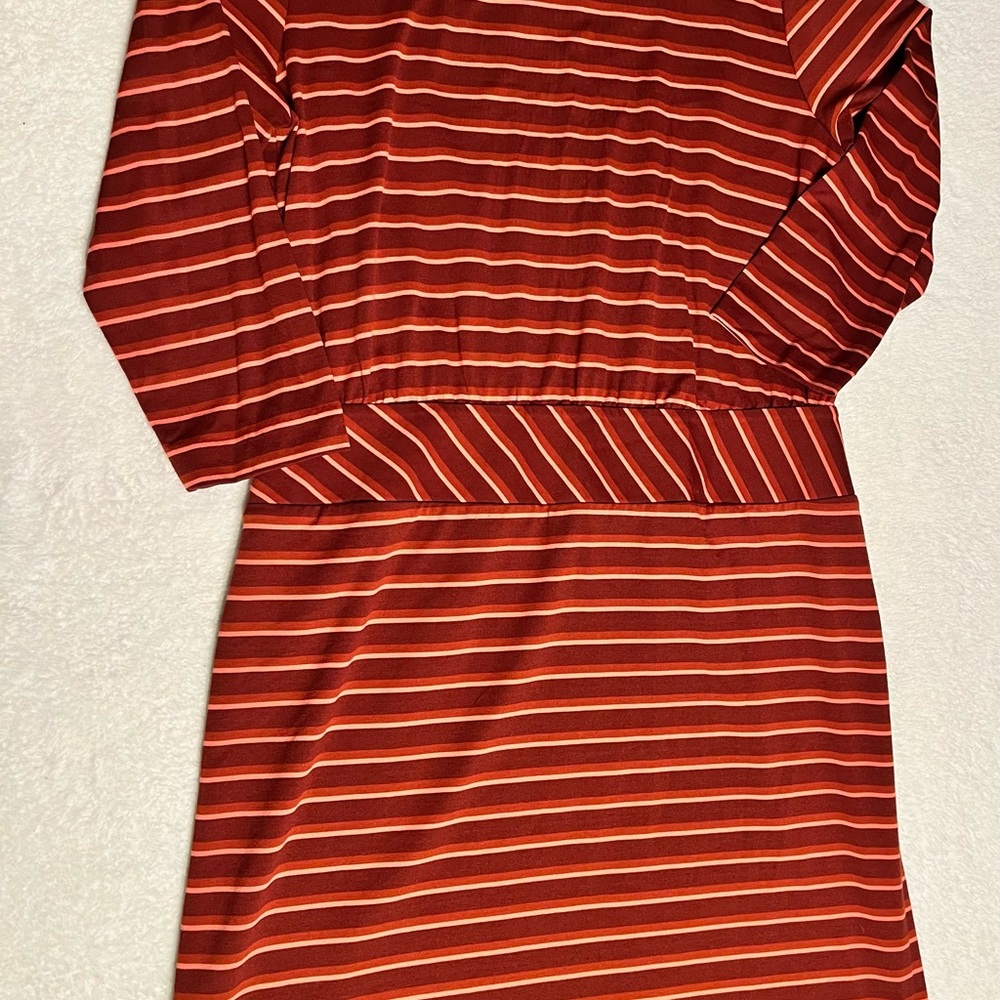 L.L. Bean Rust and Cream Striped Long-Sleeve Dress